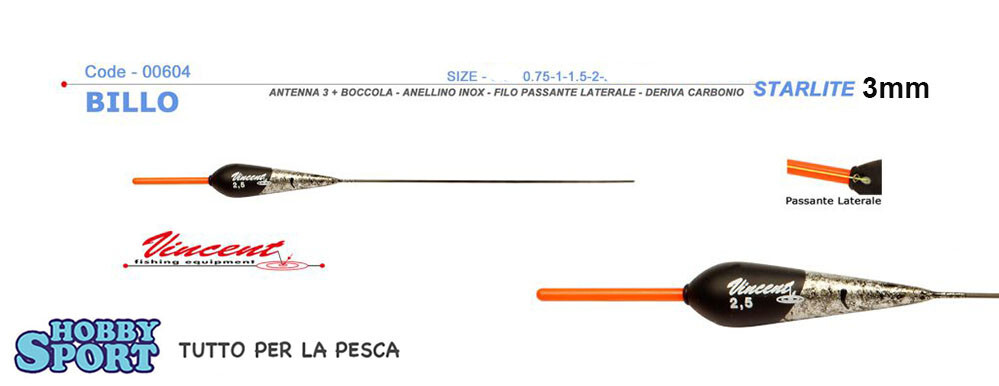 GALLEGGIANTI MARE 2.0 GR MODELLO BILLO  STARLITE 3 mm VINCENT 604   CONF 3 PZ