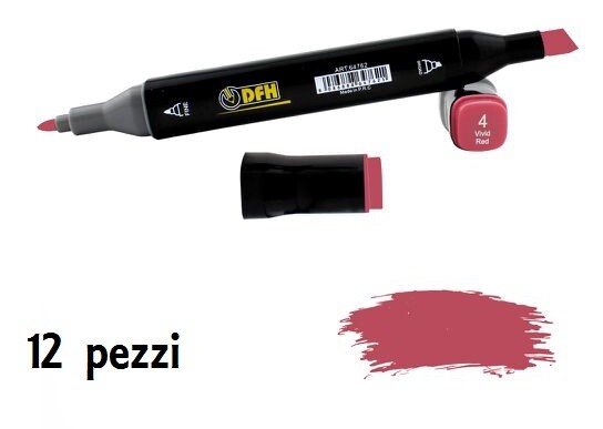 Set 12 Pz Pennarelli Doppia Punta Scuola Disegno Colore 4 Rosso Vivid Red dfh