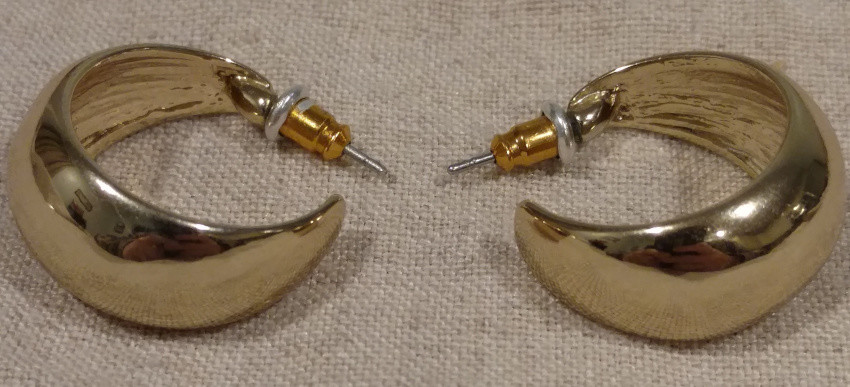 Gold Tone Wide Half Hoop Earrings