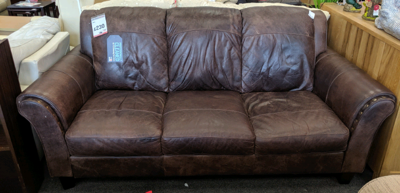 Bhf Rustic Brown Leather 3 Seat Sofa In Eastleigh Hampshire