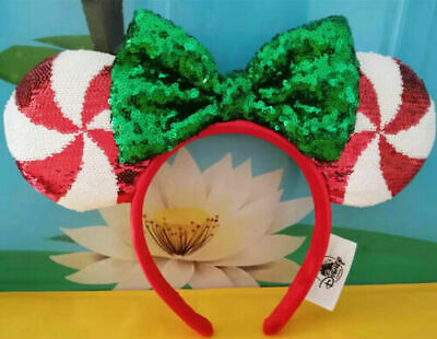 New Disney Parks Candy Cane Cutie Sequin Minnie Christmas Headband Girls Ears