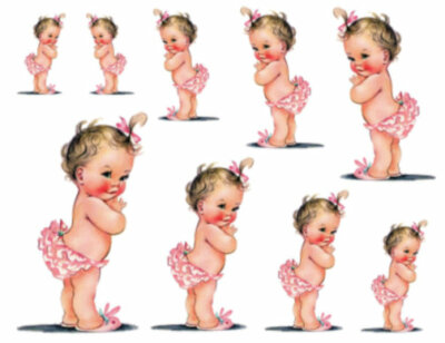 Vintage Image Retro Nursery Baby Girl In Ruffle Panties