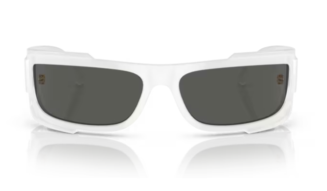 Pre-owned Versace Ve4446 314/87 White /dark Grey Rectangular Men's Sunglasses In Gray