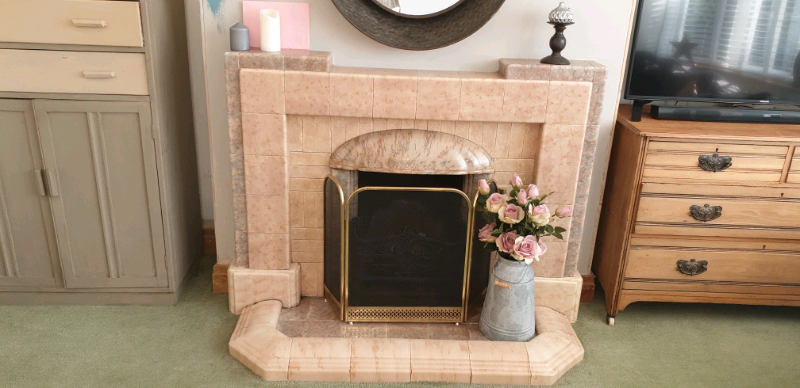 Vintage 1940s 1950s Tiled Fireplace Hearth In Shildon County
