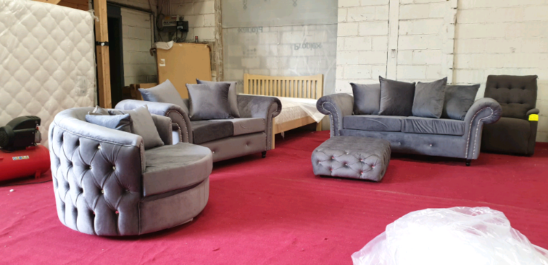 Grey velvet diamante sofa set free local delivery | in Chadderton