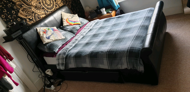 Black Double Faux Leather Bed W Drawers In Brighton East Sussex