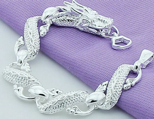 Mens Womens 925 Sterling Silver 8" Bold Dragon Link Chain Bracelet 