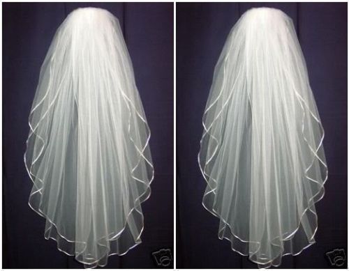 Ivory Bridal Wedding Veil 2 Tier Elbow Length with Comb Handmade