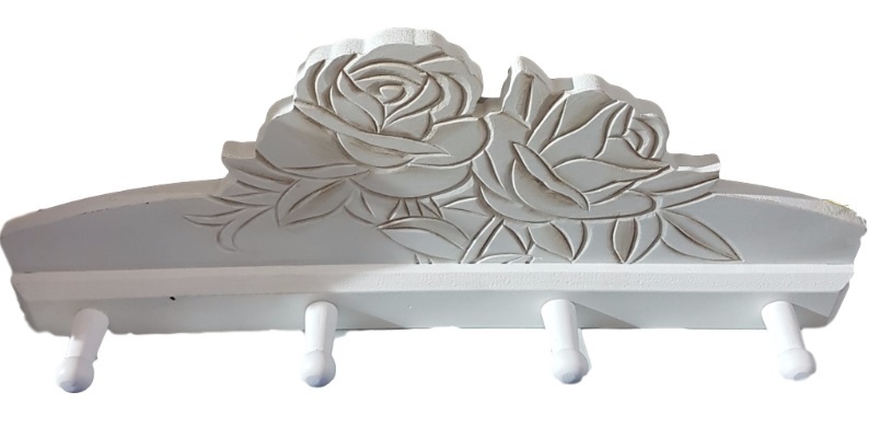 AppendiAbiti Attaccapanni 4 Ganci Posti Legno Bianco Con Rose Shabby dfh