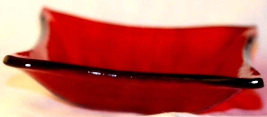 Fused Glass Art Bowl Small Square Transparent Red 3.25