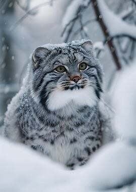Manul Pallas Cat in Snow Cat Wall Art Poster A3