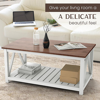 Farmhouse Coffee Table with Storage 2 Tier Center Cocktail Table Living Room