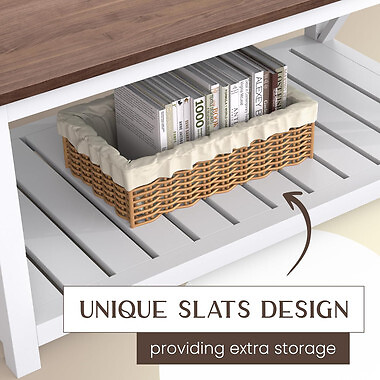 Farmhouse Coffee Table with Storage 2 Tier Center Cocktail Table Living Room