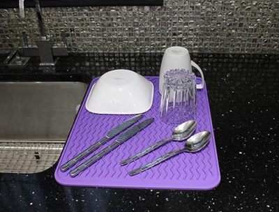 Dependable Industries Silicone Drying Mat, 16"x12" - Grooved Design, Purple