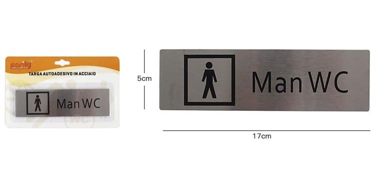 Targhetta Targa Adesiva Acciaio Piatto Man Uomini WC Porte Bagno 17cm dfh