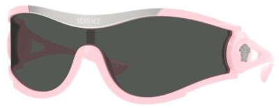Pre-owned Versace Ve4475 548587 Sunglasses Men's Pink/dark Grey Lens Shield Style 42mm In Gray