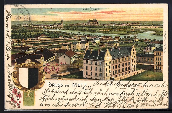 Lithographie Metz, Vue Partielle Der Stadt Im Abendlicht 1900 