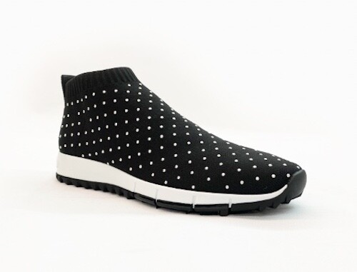 Pre-owned Jimmy Choo Authentic  Norway Sock Sneakers, Black Micro Studs, Retail $950