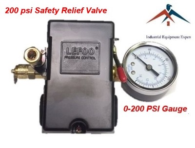 Pressure Control Switch 4 Port 145-175 Psi W/ Gauge Pop Off Valve