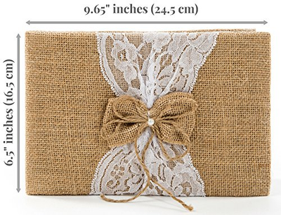 Rustic Wedding Guest Book Made of Burlap and Lace - Includes Matching Pen Holder