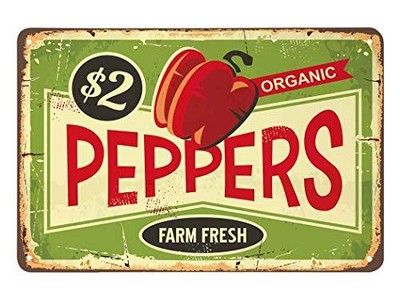 Peppers Tin Sign,Farm Fresh Organic Food Vintage Metal Tin Signs for Cafes Ba...