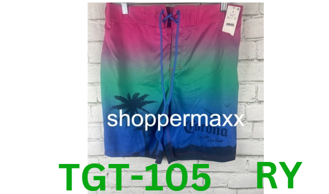 Men's 8.5 Elastic Board Corona Sunset Swim Shorts - Blue/Green, M