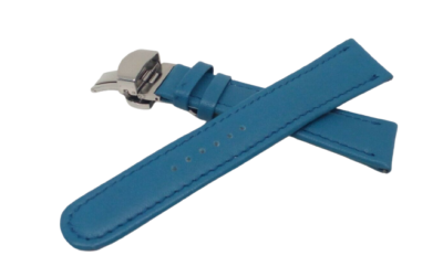 Bracelet montre en 20mm cuir de veau bleu avec boucle deployante