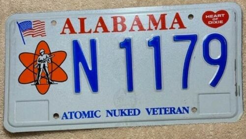 Alabama Atomic Nuked Veteran Specialty License Plate N 1179 Military Army Navy 