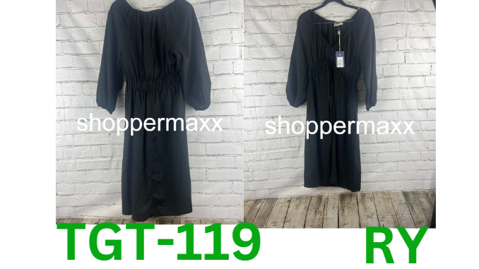 Women's Tie-Front Puff 3/4 Sleeve Midi Dress - Universal Thread, Black, S