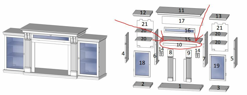 Real Flame Calie TV Stand, White, Upper Firebox Trim 77200810 REPLACEMENT PART