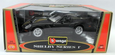 Burago 1/18 Scale Diecast 3323 Shelby Series 1 Black / Gold Model Car