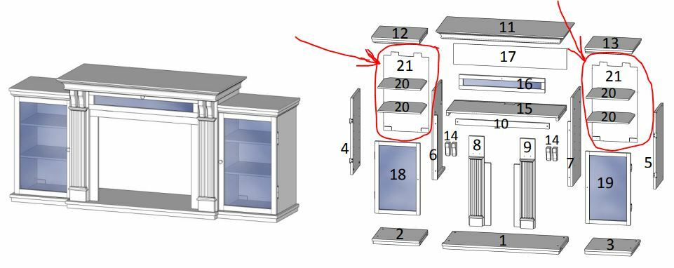 Real Flame Calie TV Stand, White, Side Back Panel 77200821 REPLACEMENT PART