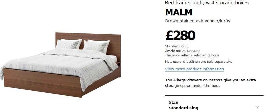Ikea Malm Kingsize Bed Frame In Brown Stained Ash Veneer And 4