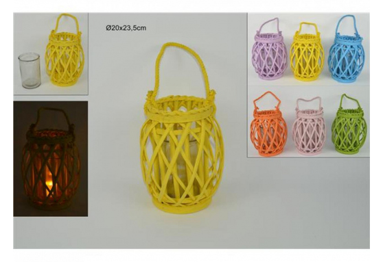 PortaCandela Porta Candela Lumino Lanterna Legno Manico Decorativa 23,5cm dfh