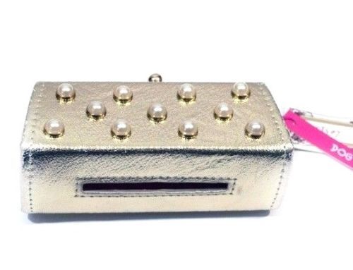 Nwt BETSEY JOHNSON Dog Pet Waste Bag Holder Metallic Gold Color slot at bottom