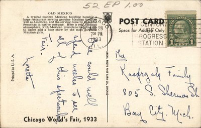 1933 Chicago Worlds 1933 Old Mexico Linen Postcard Arena Photo Post Card Co.