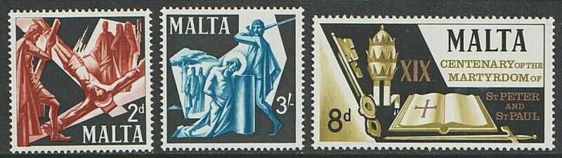EDSROOM-7084 Malta 364-66 MNH 1967 Complete 100 yr Martyrdom St Peter & St Paul 
