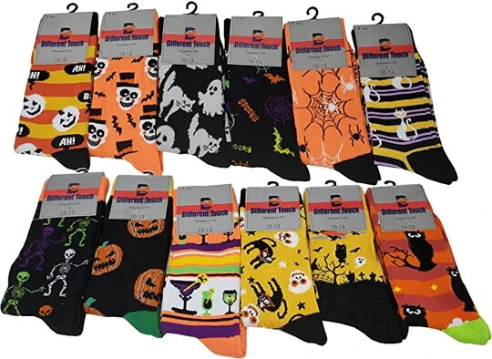 Different Touch  Men Assorted Halloween Design Dress Socks Size 10-13 (12 Pairs)