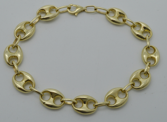 BH JEWELRY REAL 10K YELLOW GOLD 10 MM MENS PUFFED MARINER LINK CHAIN BRACELET 9.5GR
