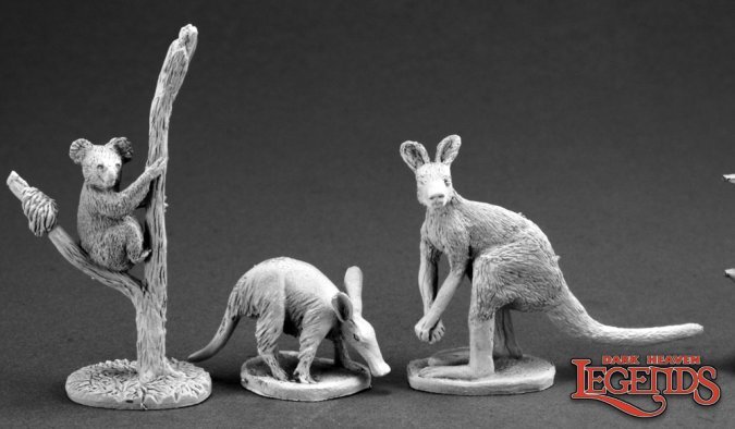 Reaper: Animal Companions 3: Aardvark, Kangaroo, Koala (metal)