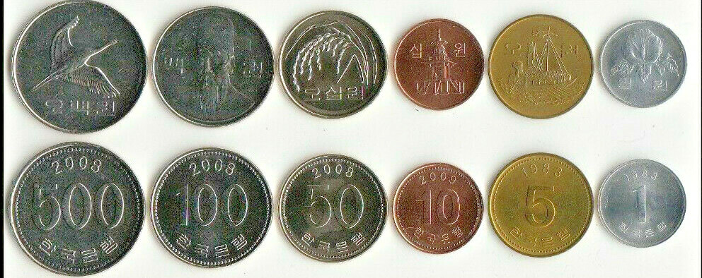 SOUTH KOREA 7-PIECE UNCIRCULATED COIN SET, 1 TO 500 WON SOUTH KOREA 7-PIECE UNCIRCULATED COIN SET, 1 TO 500 WON