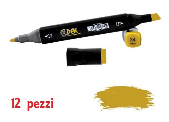 Set 12 Pz Pennarelli Doppia Punta Scuola Disegno Colore 34 Giallo dfh