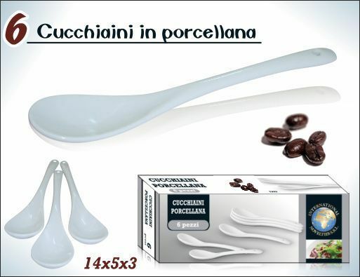 Set 6 Cucchiaini In Porcellana Bianca 13Cm Posate Dolce Dessert Caffè Cucina dfh