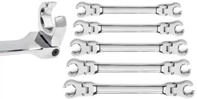 5pc Double Flexible Flare Nut Line Wrench Flex Head SAE Metric Screwed on Heads