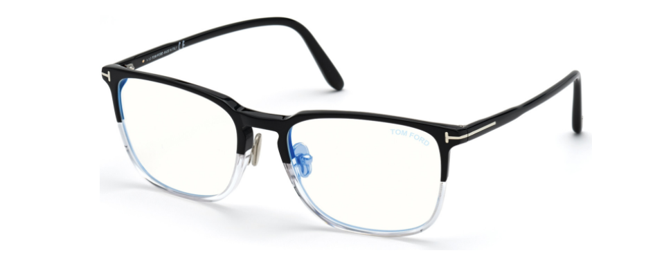 Pre-owned Tom Ford Ft 5699-b 005 Shiny Black With Crystal/blue Block Eyeglasses In Clear