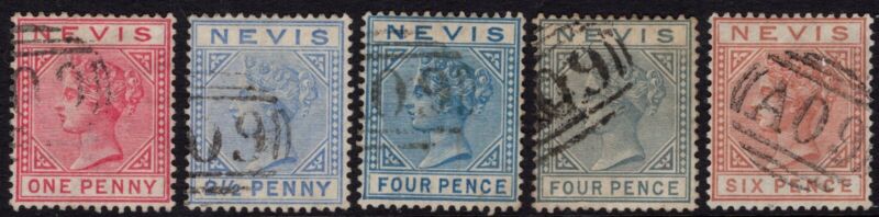 NEVIS 1882-90 RANGE TO BOTH 4d & 6d CHESTNUT, FINELY USED, CAT. £193