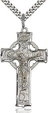 Mens Celtic Crucifix gold filled with 24" stainless steel French rope chain