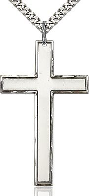 Large Engraved Cross sterling silver with 24" stainless steel heavy curb chain