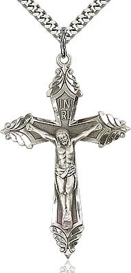 Engraved Crucifix sterling silver with 24" stainless steel heavy curb chain