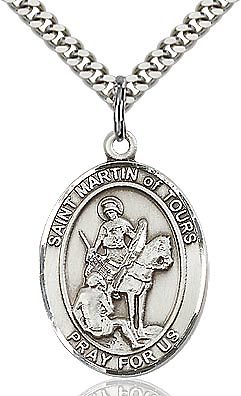 St. Martin of Tours sterling silver with 24" stainless steel heavy curb chain